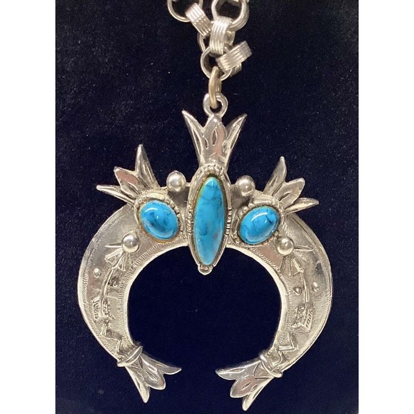 Vintage Necklace Signed ART Arthur Pepper 24” Silver Tone Turquoise Pendant - Picture 7 of 7